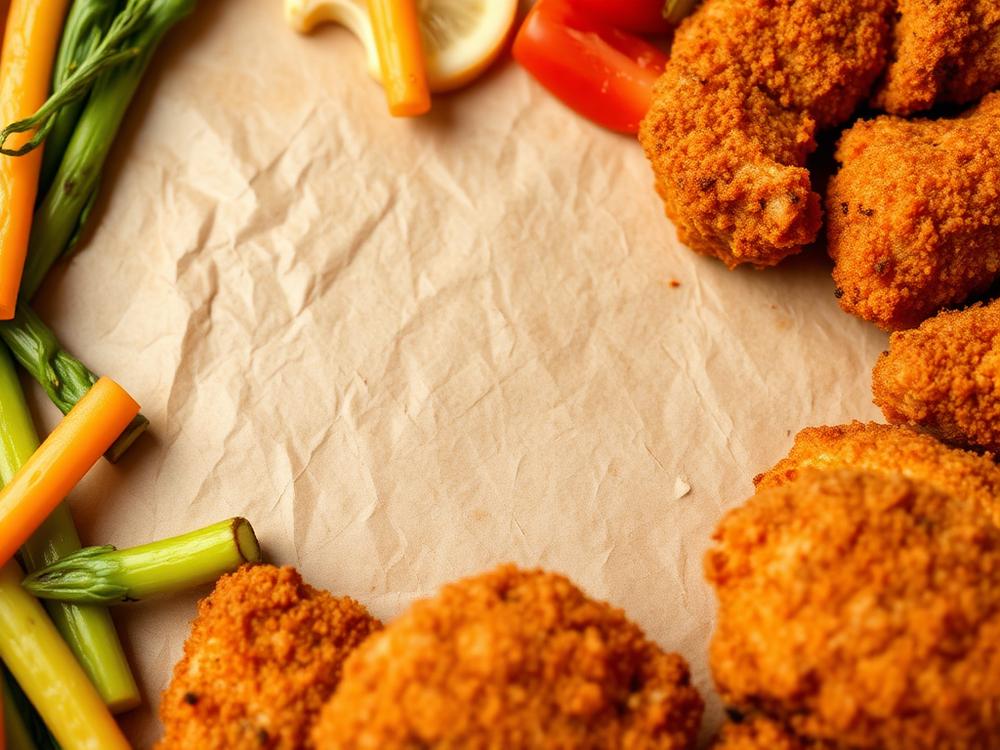 Crispy breaded chicken pieces and vegetables